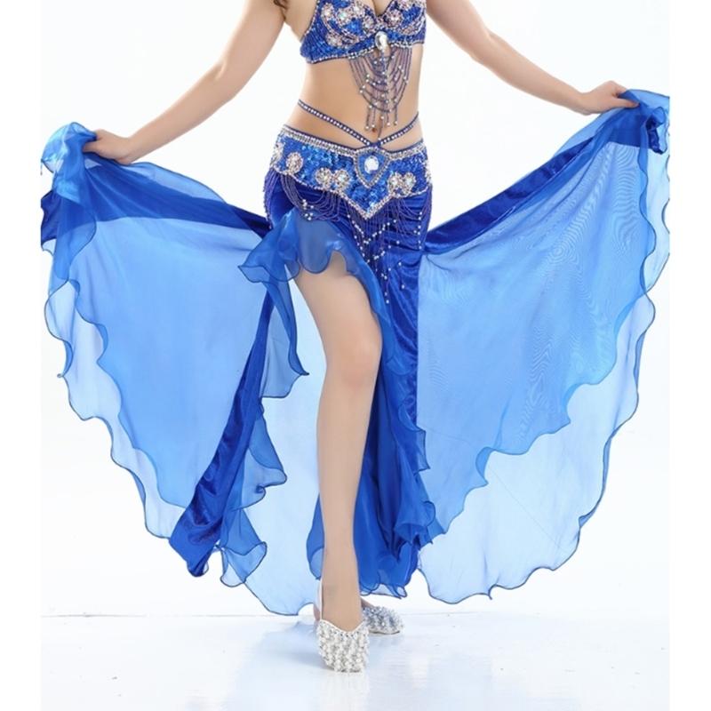 Professional Belly Dance Skirt with Elegant Wavy Hem and Single Slit for Flexible Stage Movement and Safety