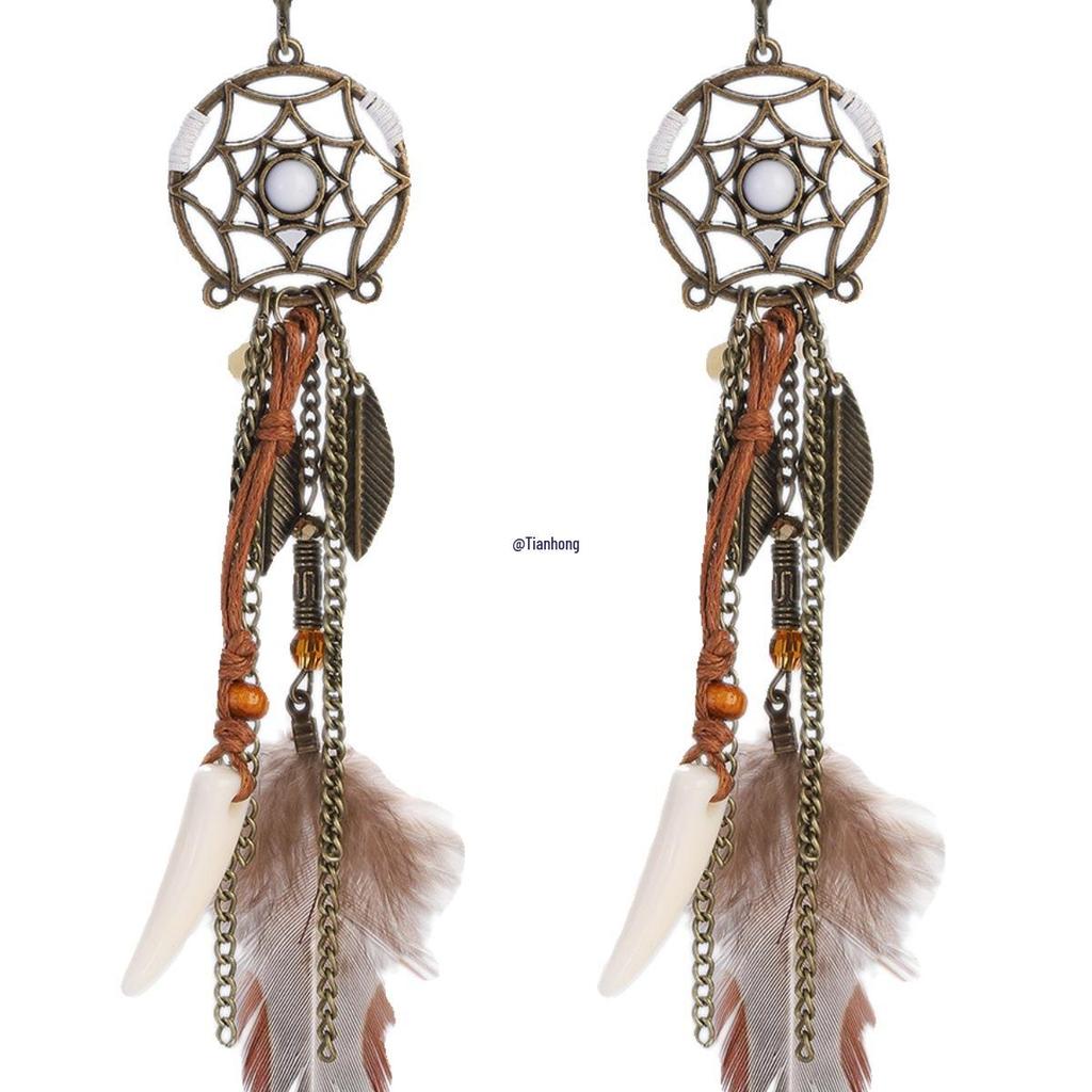Yunnan Ethnic Bohemian Feather Earrings - Exaggerated No-Pierce Clips for Women