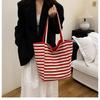 Striped Canvas Double-sided Usable Bag, Tote Bag, Casual Shoulder Bag, Large Capacity Shopping Bag