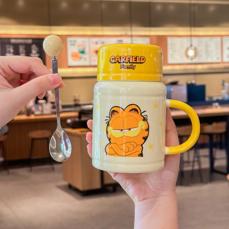 

Birthday gift for girls Cute Garfield ceramic kettle cartoon mug with lid girlfriend gift box 401-500ml