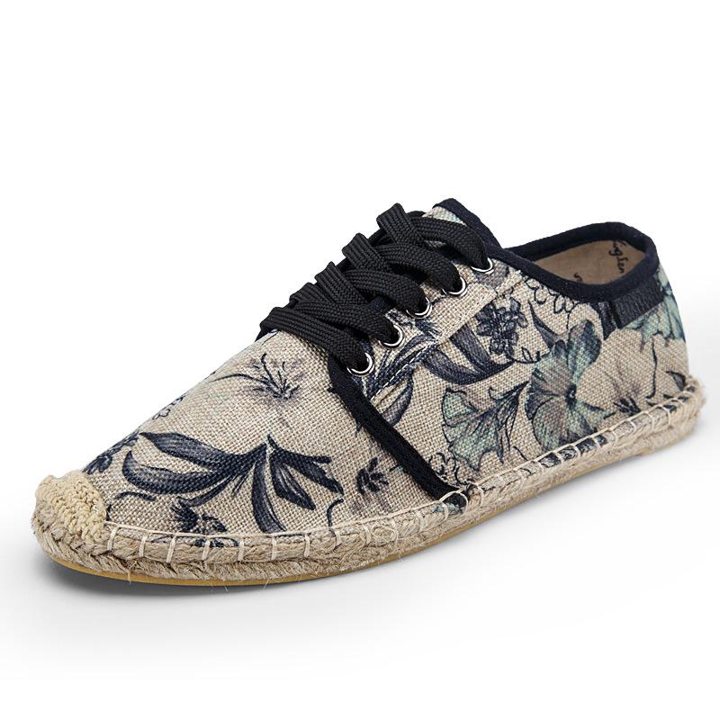 New Fashion Orange Men Loafers Flats Flower Print Men Casual Shoes Linen Breathable Men Driving Shoes mocasines de hombre