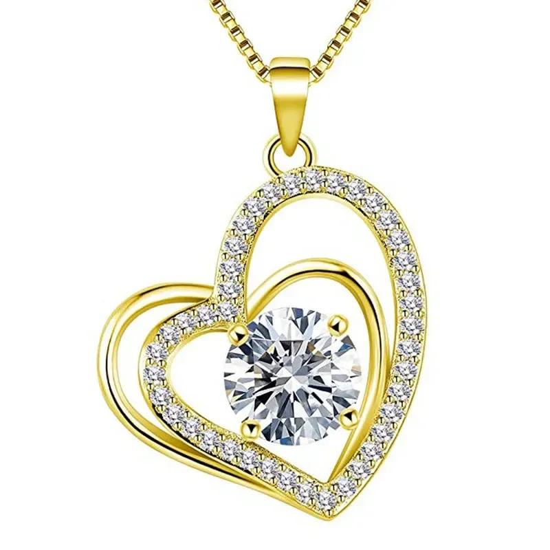 European And American Gold Heart-Shaped Zircon Simple Necklace For Women, High-End Fashion Temperament, Niche Design, Jewelry Wh