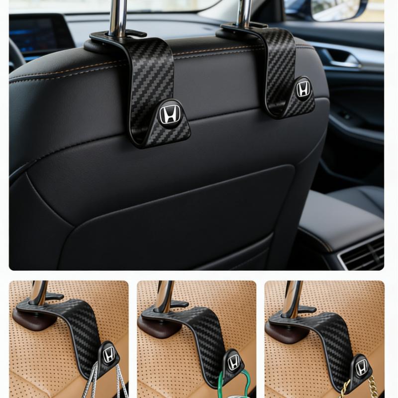 2Pcs Car Hidden Seat Hook Multi-Purpose Carbon Fiber Texture Honda Car Seat Back Creative Multi-function On-Board Hooks XI6