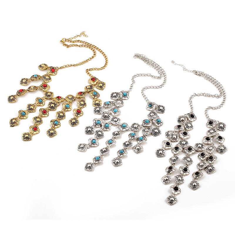 Ethnic Style Simulation Gemstone Decoration Tassel Design Women Necklace For Boho Jewelry Enthusiasts