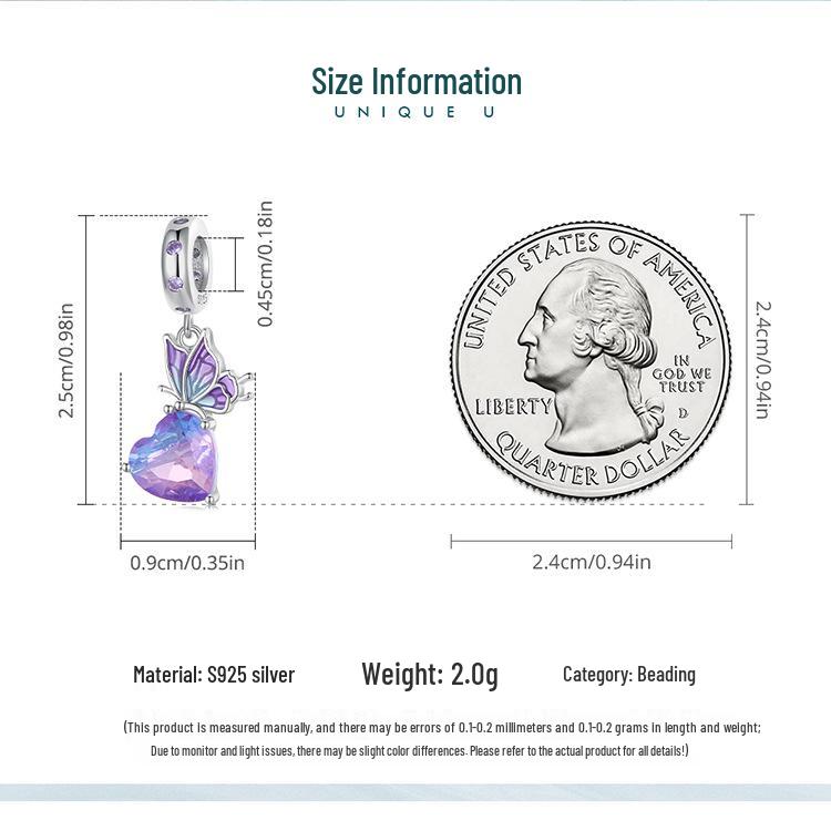 S925 Silver Gradient Purple Butterfly Pendant Bracelet