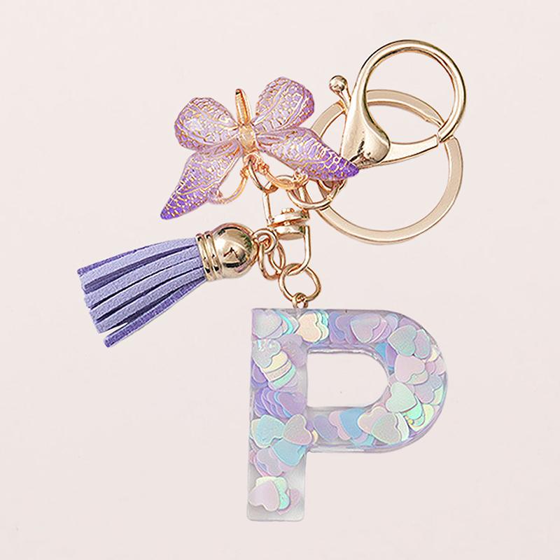 A-Z Letters Keychain Pendant Purple Butterfly Letter Keychain For Girls Women Exquisite Backpack Decoration Accessories Gifts