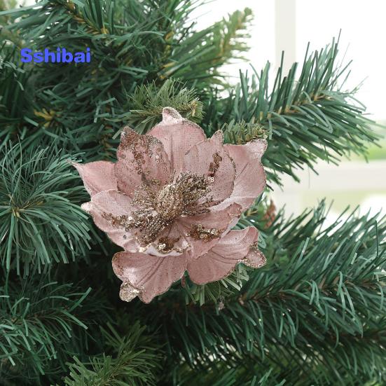 Glitter Artificial Flower Christmas Tree Decoration Vibrant Color Realistic Looking Easy To Hang Faux Flower Holiday Party Ornament