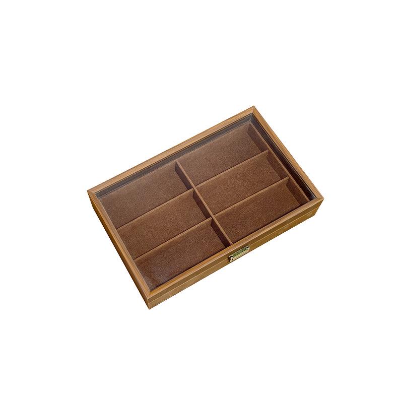 Walnut Grain Jewelry & Glasses Storage Box - Light Luxury, Retro, Dustproof, Large Capacity Display