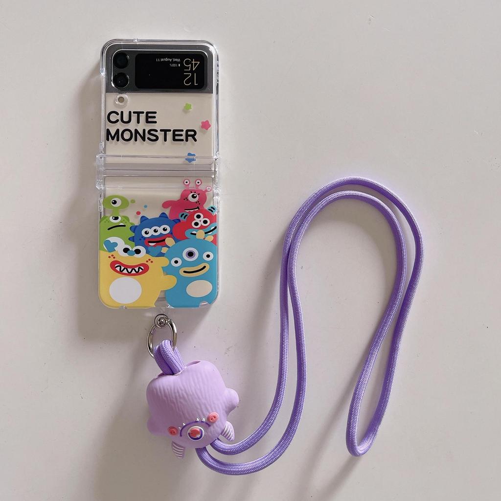 Japanese Korean Cartoon Monster Lanyard Case for Samsung Z Flip 3/4/5