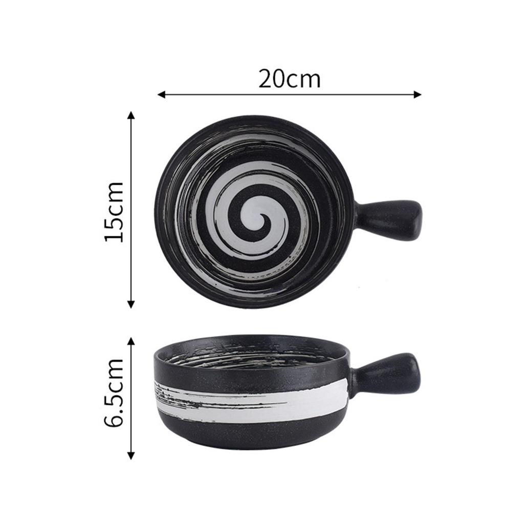 Ceramic Baking Bowl with Handle, Japanese Style Heat Resistant Deep Bowl Microwave Oven Safe Kitchen Food Bowl for Soup Salad Pasta Dessert Dinnerware