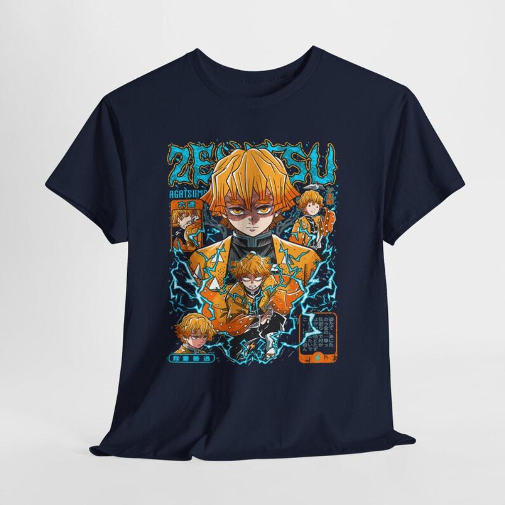 Demon Slayer Zenitsu Agatsuma T-Shirt, Unisex Anime Fan Streetwear Tee, 100% Cotton Casual Short Sleeve Top