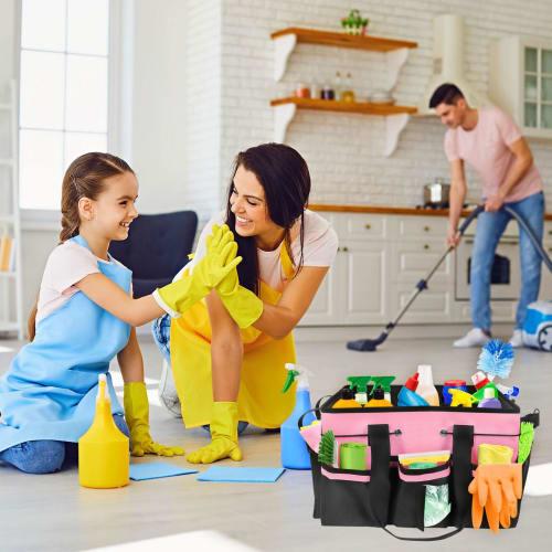 Clyfanesy Cleaning Supplies Storage Bag, Work Bag, Multi-functional Pockets, Waterproof Cleaning Tote Bag, 2-Way, Compact Design, Shoulder Strap, Remo