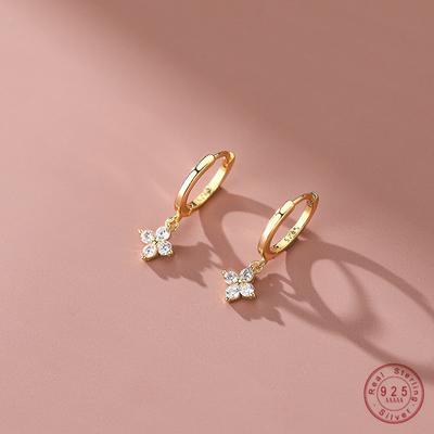 925 Silver Floral Sweet Earrings Temperament Simple Inlaid Zircon for Women Wedding Jewelry Accessories