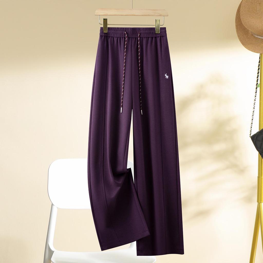 Women's Purple High-Waist Printed Wide Leg Sport Pants - Slimming Elastic Waist, Spring/Fall 2025 Collection