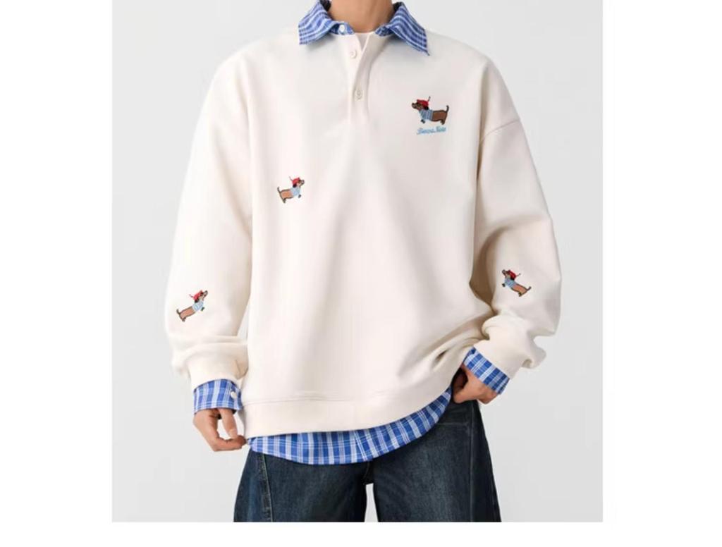 Felpa con cappuccio e polo da uomo alla moda in stile americano con ricamo di bassotto, Top autunnale da donna in due pezzi, Taglia piccola