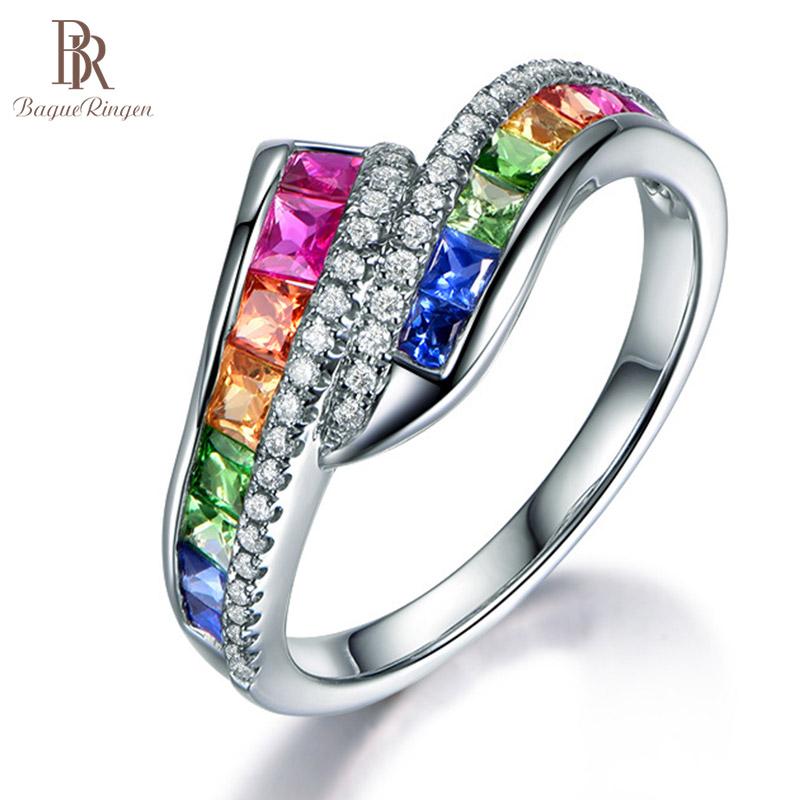 

Bague Ringen Геометрия модные женские ювелирные изделия цвета драгоценных камней кольцо для женщин особый стиль Радуга модное женское вечерние кольцо
