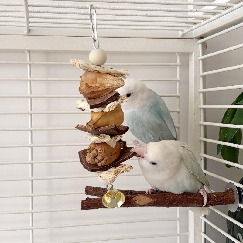 Handmade Parrot Toy Made of Corn Husk, Fur, Coconut Shell, Chewable String, Peony Flower, Phoenix Tiger Skin