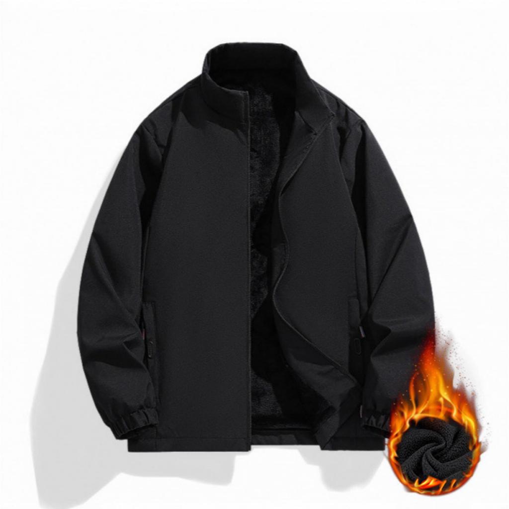 Men's Casual Solid-color Long-sleeved Windproof, Rainproof And Snowproof Jacket, Men's Waterproof Inner Fleece Thickened Warm Coat