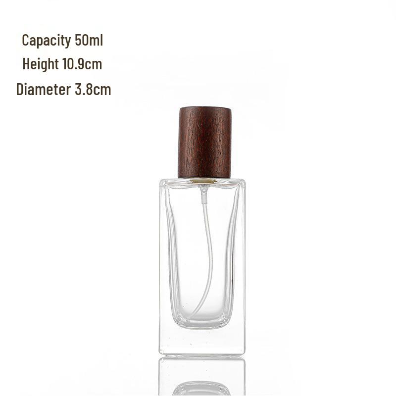 High-Grade Transparent Glass Perfume Bottle with Wooden Lid, 50ml/100ml, Fine Mist for Skincare Decanting