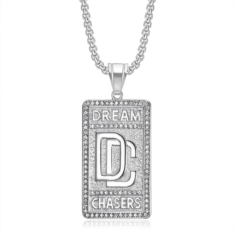 A Custom-designed Hip-hop Style Stainless Steel Gold-plated Cubic Zirconia Crystal Pendant Men's Necklace with Square Pearl Chain.