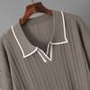 New Summer Polo Collar Short Sleeve Fashion Casual Loose Versatile Thin High Waist Knitted Suit Women