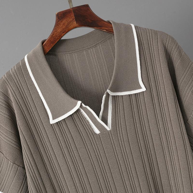New Summer Polo Collar Short Sleeve Fashion Casual Loose Versatile Thin High Waist Knitted Suit Women