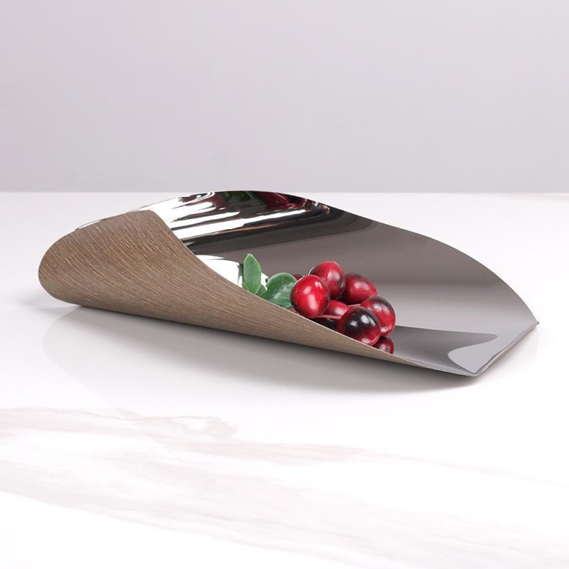 Modern Light Luxury Creative Metal Wood Grain Tray Metal Fruit Plate Model Room Sales Office Living Room Coffee Table Decorative Ornaments