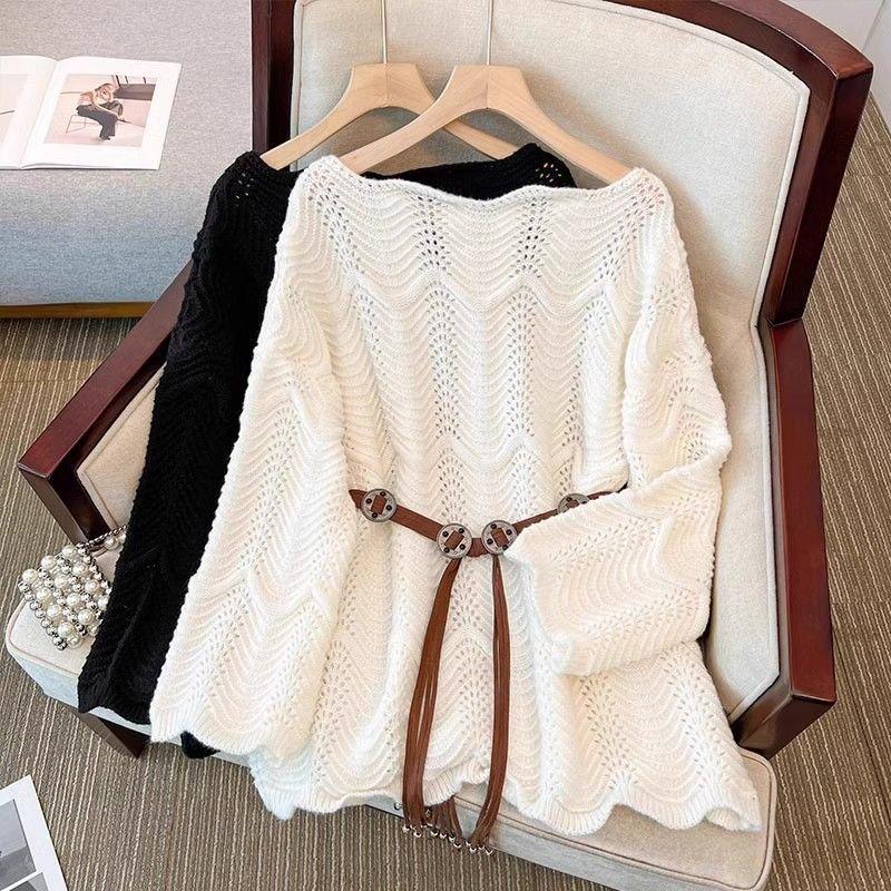 Autumn and Winter Lazy Loose Top with Hollowed Out Pullover Knitted Women's Sweaters