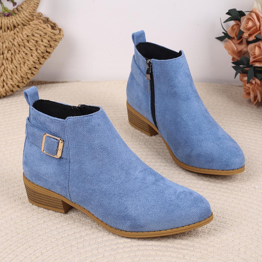 Winter new low-heeled Martin boots large-size fashion women's boots solid color low-top side zipper women's short boots