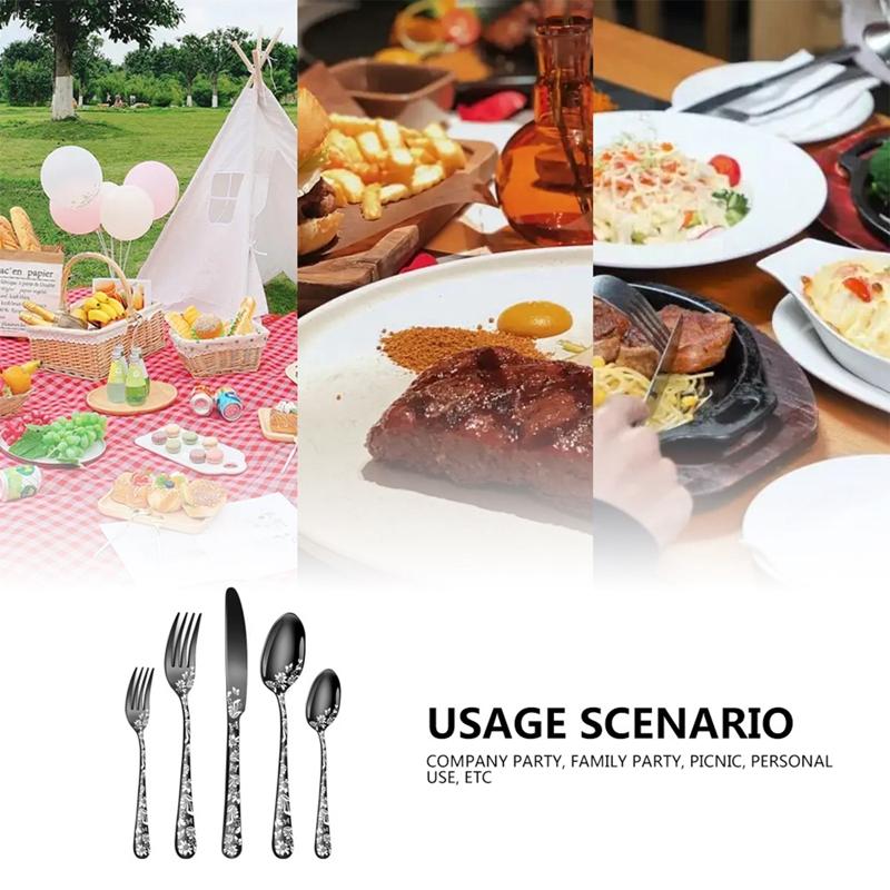 40Pcs Laser Christmas Pattern Flatware Set Stainless Steel Dinnerware Cutlery Set Black Knife Fork Kitchen Tableware Set New