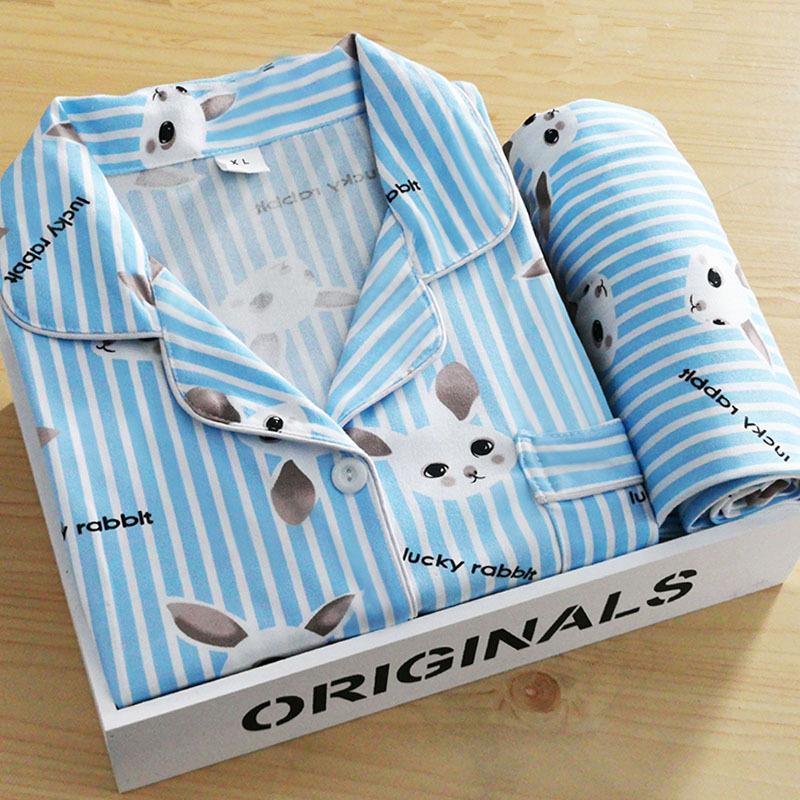 Spring and autumn thin long-sleeved pajamas women's Internet celebrity style cute rabbit cardigan loungewear loose two-piece suit women