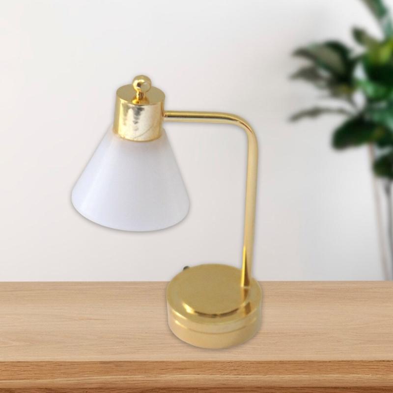 Vintage Weiße Tischlampe für Puppenhäuser im Maßstab 1:12 Miniatur LED-Licht Puppenhäuser Ausstellungszubehör und Dekoration