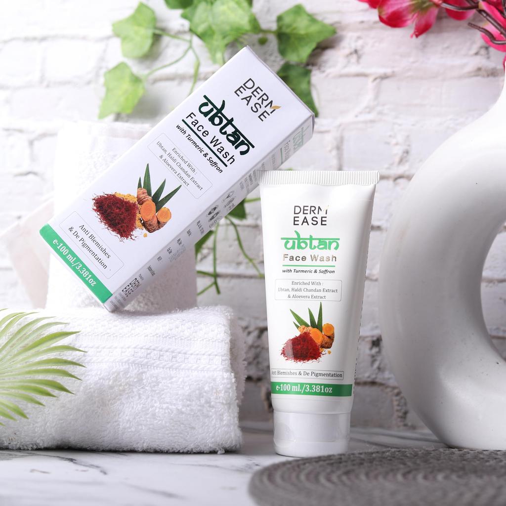 DERM EASE Ubtan Face Wash 100 ML | Turmeric Saffron & Aloevera Extract for Tan removal and Skin brightning Natural Face Wash