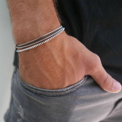4Pcs/Set Stainless Steel Adjustable Box Chain Bracelets for Men Simple Vintage Silver Cuban Bracelets Sets Party Jewelry
