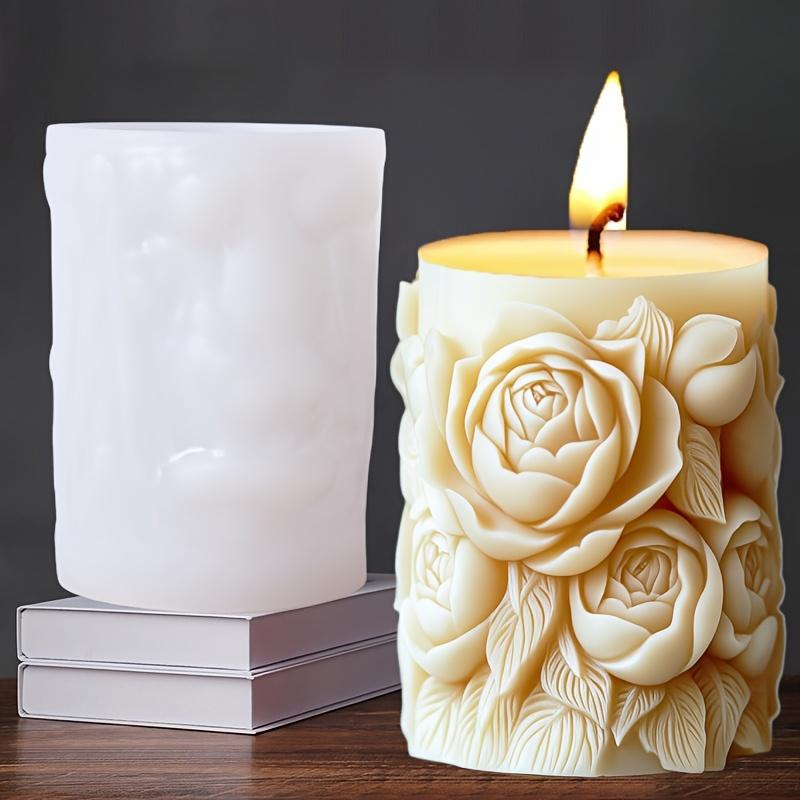 DIY Peony Flower Relief Cylindrical Candle Silicone Mold Rose Relief Resin Mould Flower Plant Mother's Day Gift Gypsum Molds