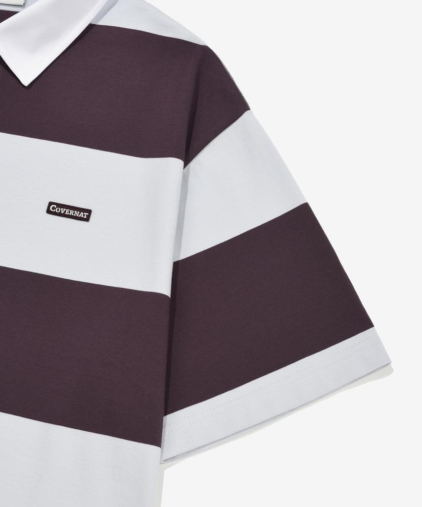 COVERNAT Striped Rugby Collared T-Shirt Purple