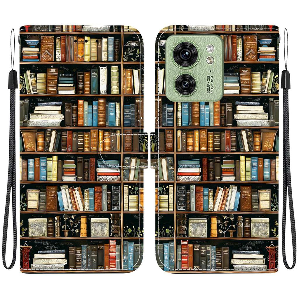 Handmade PU Leather Flip Case for Motorola Edge 40 Anti-Slip Shockproof Cover with Wrist Strap & Heart/Rose Cat Designs