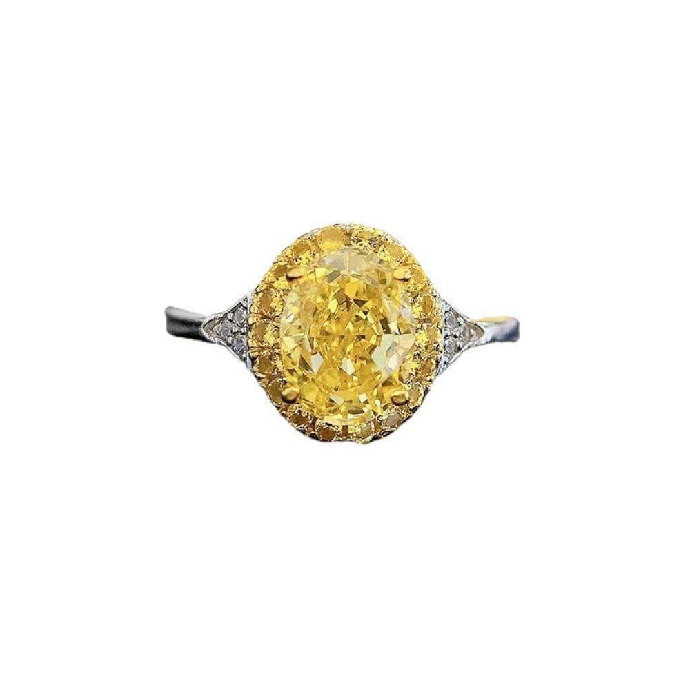 Luxury Oval Cut Yellow Diamond Ring for Women High Quality Imported Carbon Diamond Pink Diamond Fashion Jewelry