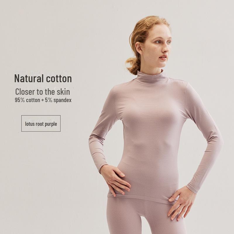 

Женский хлопковый термотоп со средней горловиной - однотонный, теплая рубашка на осень/зиму XL