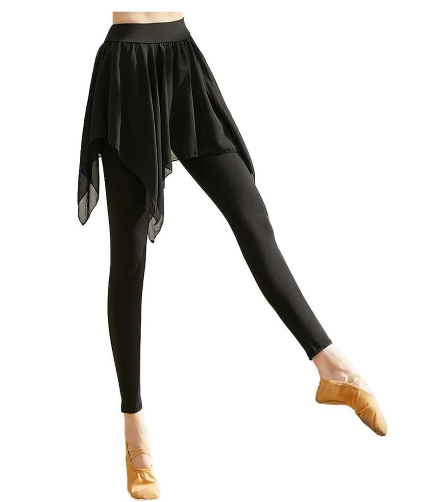 Yuoku Leggings with Stretch Dance Costume for and More Asymmetrical Women's Skirt, 9-Length Ballet, Yoga, (Size M, Skirt, 9-Length Black)
