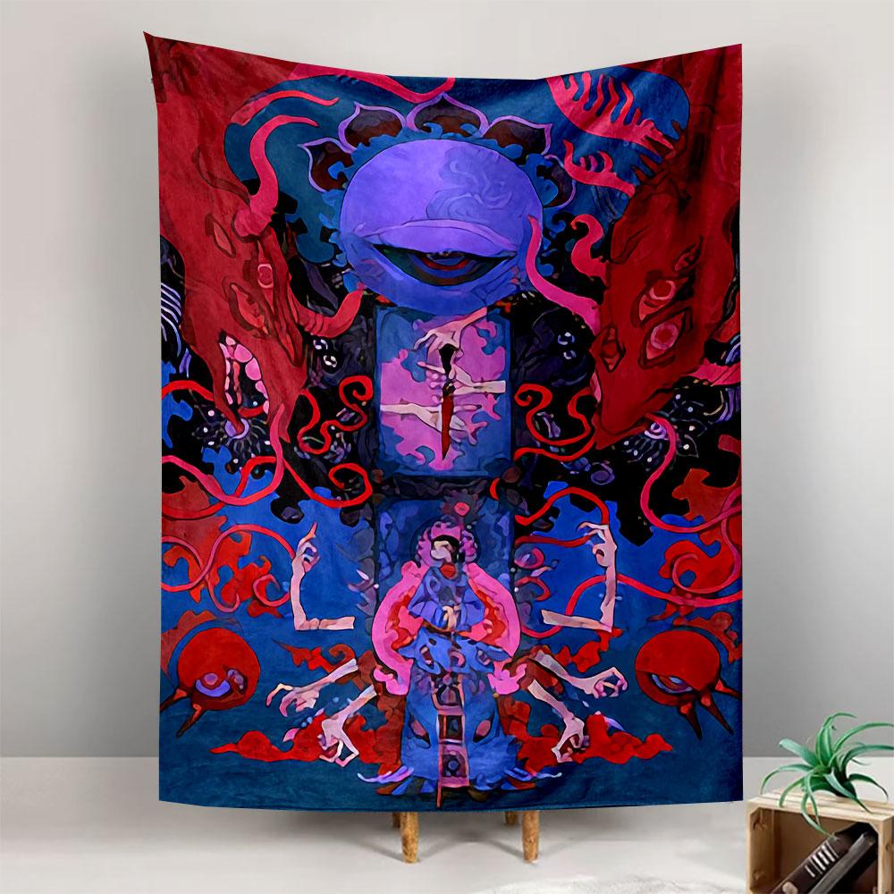 Chinese Mythological Spirit Art Tapestry Wall Hanging, Intricate Ghost Legend Poster, Gothic Wall Decor for Bedroom Living Room Dorm