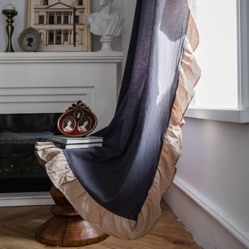 

Cotton Retro Ruffle Purple Curtain for Living Room Rod Thick Linen Fabric Drapes for Bedroom Farmhouse Window Curtain with Hooks W150 x H160cm&Threading Rod