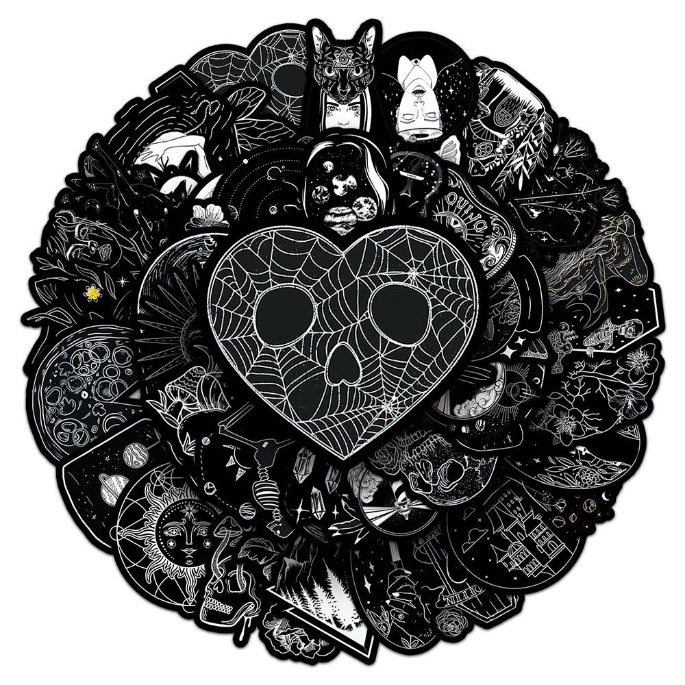 10/30/50pcs Horror Gothic Black White Art Stickers Vintage Aesthetic Sticker Suitcase Phone Helmet Car Cool Cartoon Decals Pack