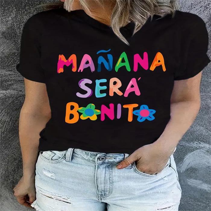Reines Baumwoll-T-Shirt mit Buchstabenmusterdruck Sommer Kurzarm O-Ausschnitt Lustige Damen-T-Shirts
