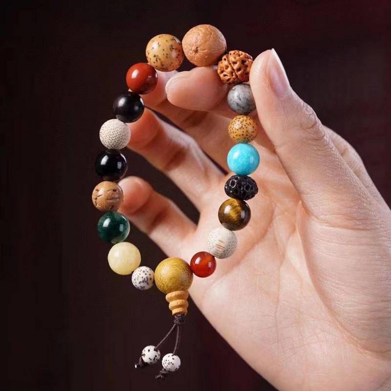 Lingyin Style Duobao Bodhi Beads Rosary Bracelet, 18-Seed Design.