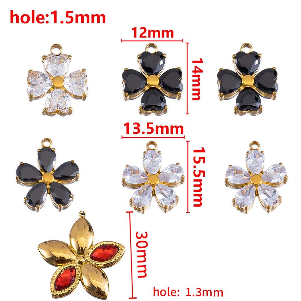 2Pcs Fashion Black White Heart Flower Earrings Charms Golden Plated Stainless Steel Zirconia Petal Pendant Necklace DIY Findings