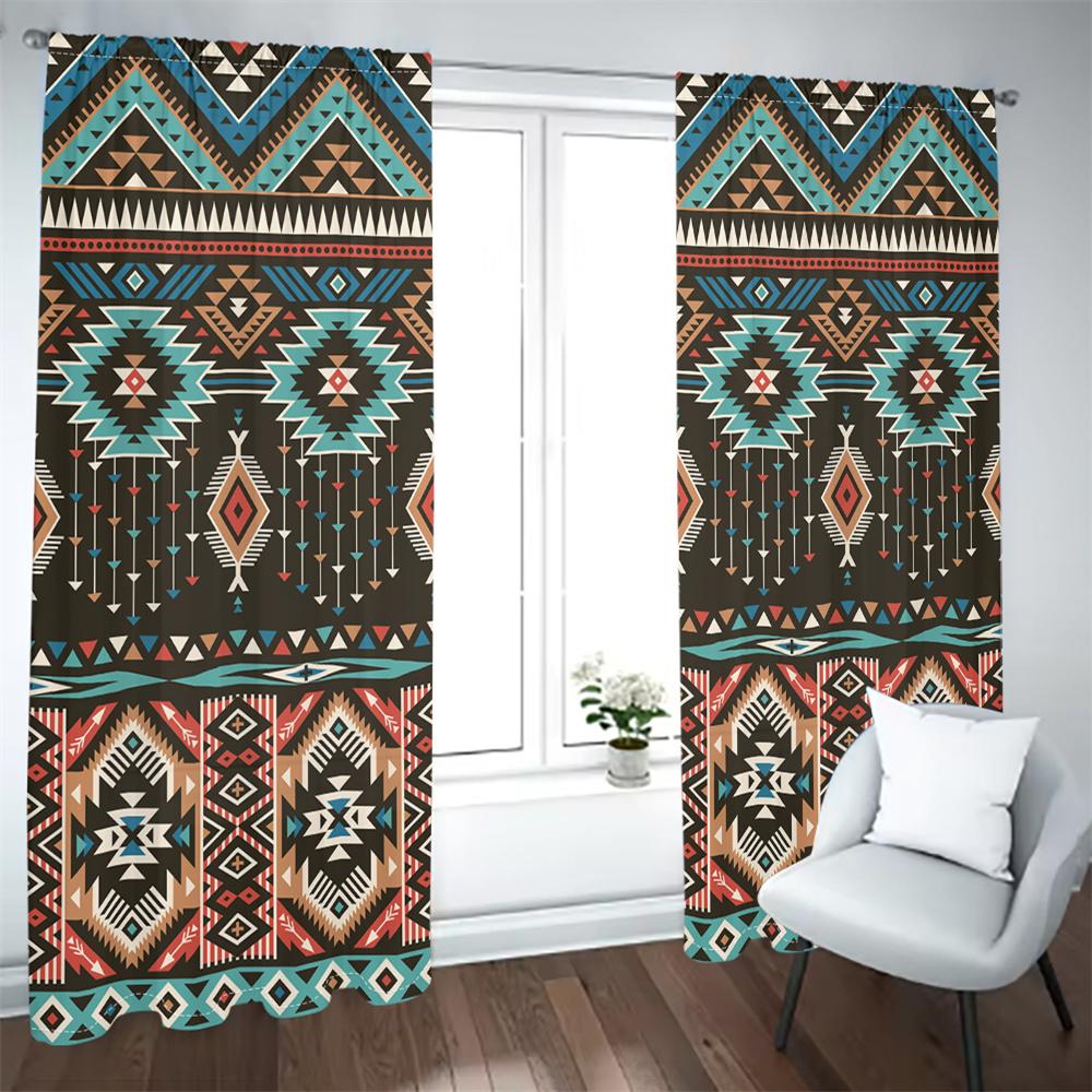 2 ks Bohémské závěsy Geometrický etnický vzor Obývací pokoj Ložnice Sluneční clona Vintage Kmenový styl Dekor Závěsy