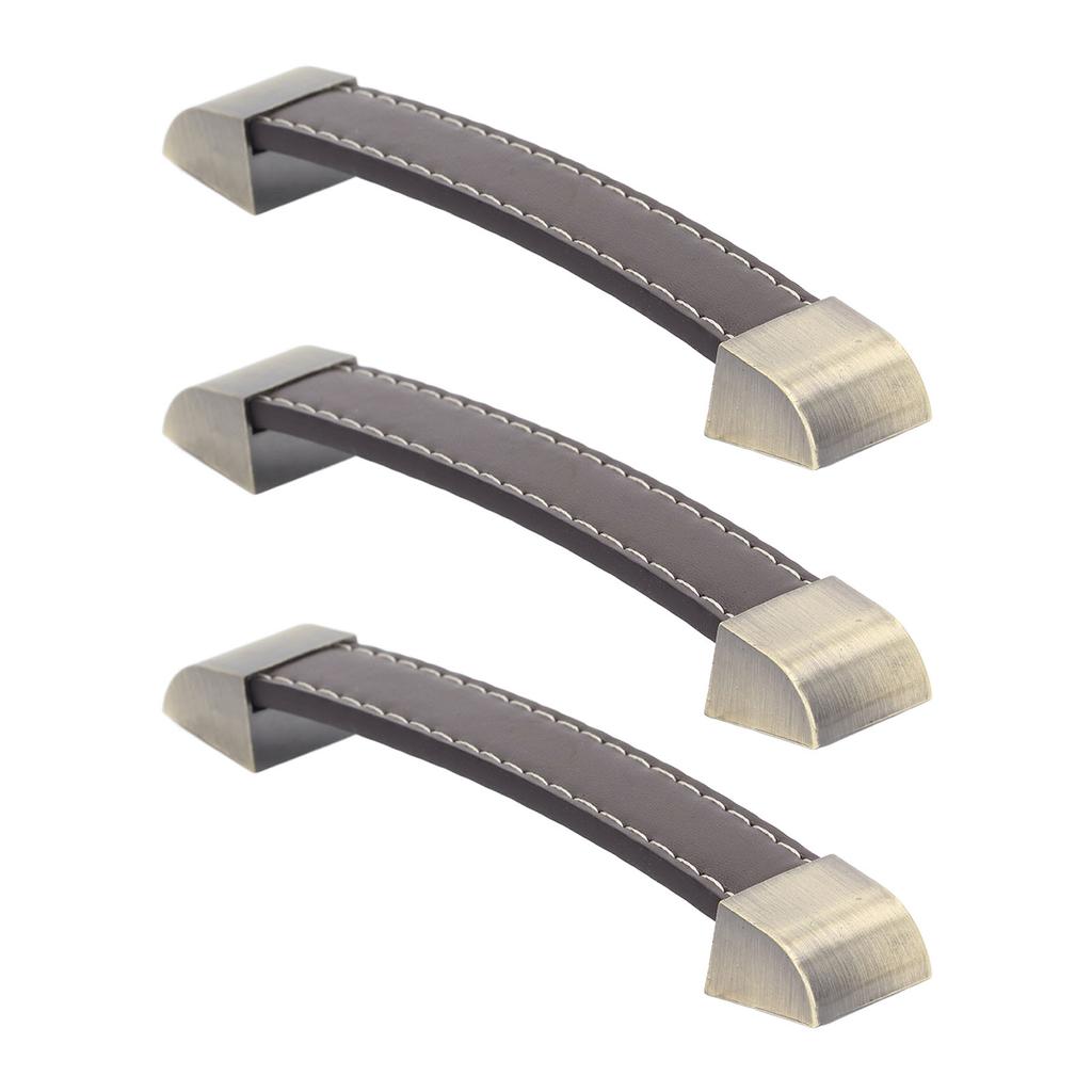 3Pcs Wardrobe Door Leather Handle Antique Drawer Pull Handle Luggage Wine Box Handle Brown