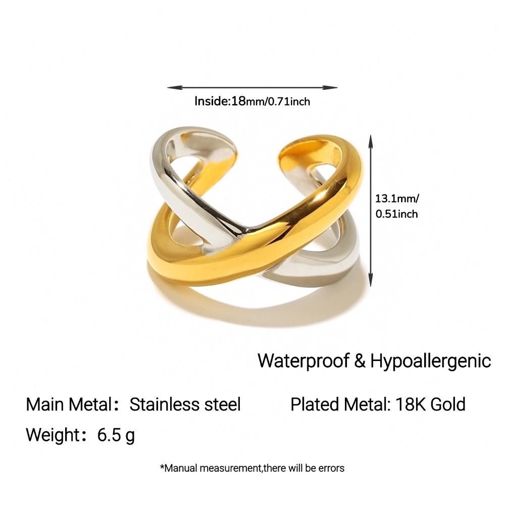 Yingtai Round Geometric Stainless Steel Titanium Ring, 18k Gold-Plated - Trendy Niche Women's Jewelry