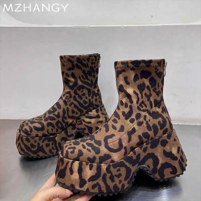 Fashion Leopard Platform Snow Ankle Boots High Heels Fashion Shoes Woman 2024 Trend New Goth Chelsea Boots Pumps Winter Mujer De Botas